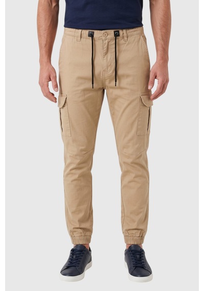 Rizzup Erkek Slim Fit Likralı Bej Kargo Jogger Pantolon İpli Bel Lastikli Paça 1601569