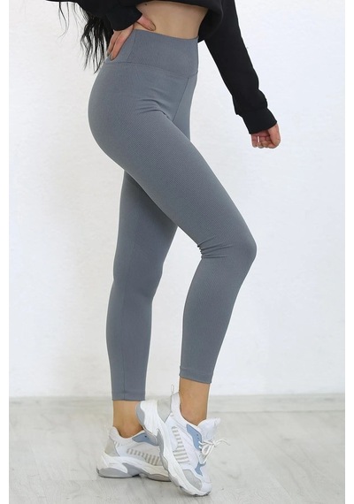 Gri Fitilli Tayt, Toparlayıcı Yüksek Bel Fitilli Çizgili Spor Günlük Kadın Tayt Çok Renkli