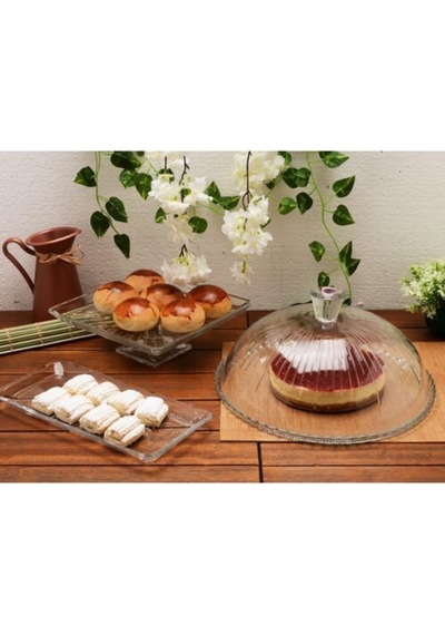 Paşabahçe Patisserie Madlen Pasta Servis Sunum Tabağı Seti, 3 Parça, Cam Çok Renkli