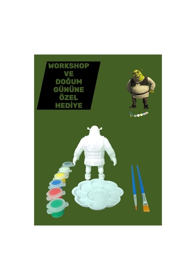 3d Shrek Figür Boyama Seti - Kendin Boya Hobi Ve Etkinlik Seti - Akrilik Boya + 2 Fırça