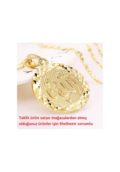 Altın Kaplama Işıltılı Allah Yazılı Kadın Kolye Zarif & Anlamlı Manevi Tasarım Şık Hediyelik Metalik