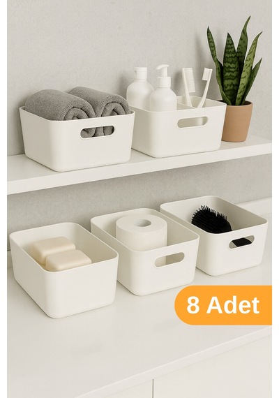 Esti 8 Adet - 4 Lt Beyaz Plastik Organizer Kutu Banyo Havlu Şampuan Düzenleyici