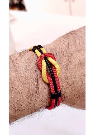 Sarı Kırmızı Taraftar Temalı Deri&makreme Düğüm Model Bileklik Net 21cm Kırmızı - Sarı