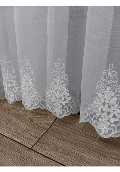 Nakışlı Kort Damask Salon Model Tarz Tasarım Safron Exculusive 1e3kat Pileli Tül Perde F-safron