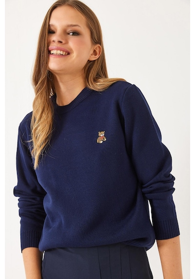 Shade Kadınteddy Nakışlı Basic Kazak 20247602 - Lacivert