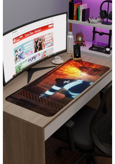 Fire Force Anime V1 - 90x40 Xxl Gaming Kauçuk Kaymaz Taban Mouse Pad Fare Altlığı