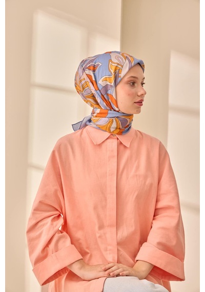 Silk Home Olinda İpek Eşarp 47003-24 Mavi Lila, Turuncu, Vizon, Mor