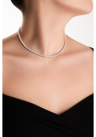 So Chic... Zirkon Taşlı 18 Ayar Beyaz Altın Kaplama Gümüş Su Yolu Kolye Gümüş - Rodyum