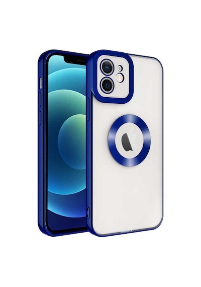 Apple Uyumlu iPhone 12 Kılıf Kamera Korumalı Logo Gösteren Zore Omega Kapak Mavi Açık