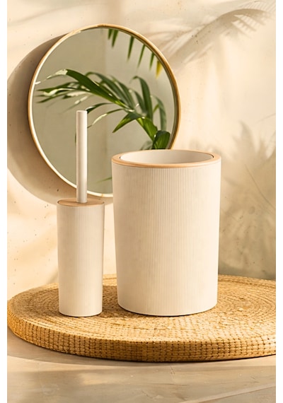 İndecor Houseware Liza 2'li Banyo Seti - Çöp Kovası Wc Fırçası Modern Tasarım - Beyaz