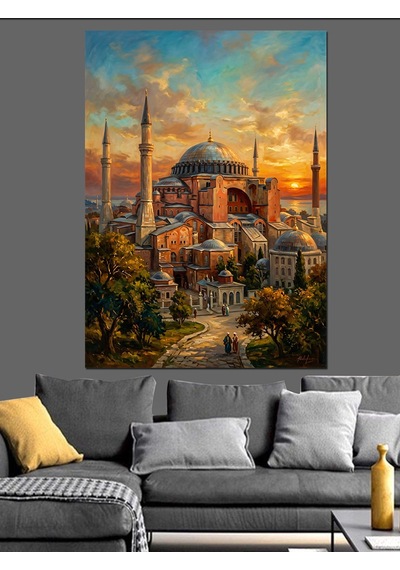 Gün Batımında Ayasofya Camii Dekoratif Kanvas - Mdf Ahşap Tablo