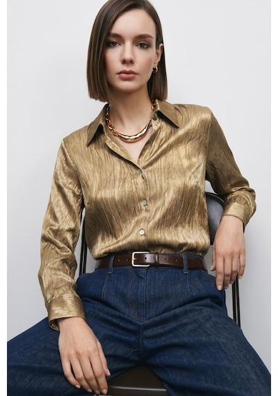 Sateen Salaş Gömlek - Bej-137366