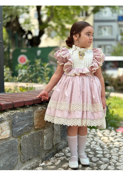 H L Y Karol Tasarım Masal Pudra Pembe Vintage Kız Bebek Elbise,doğum Günü Elbise,fotoğraf Çekim Elbise,0-13 Yaş Uygun Pembe