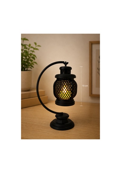 3d Dekoratif Retro Fener Gece Lambası Led Işıklı Masa Lambası 15 Cm Pla Dekoratif Aydınlatma Siyah