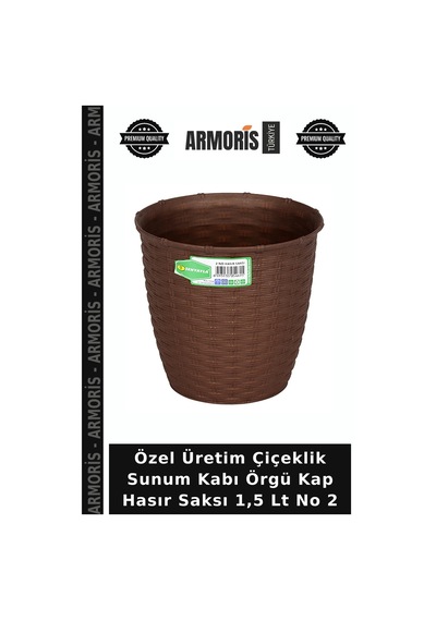 Özel Üretim Çiçeklik Sunum Kabı Örgü Kap Hasır Saksı 1,5 Lt No 2