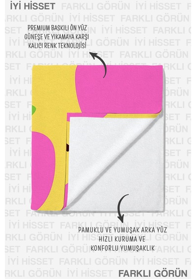 Meyve Temalı Pembe Elma Plaj Havlu Örtüsu - Sarı Minimalist Hızlı Kuruyan Mikrofiber Havlu Örtü Çok Renkli