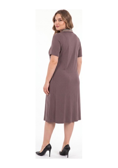 Wearon Kadın Polo Yaka Kısa Kol Likralı Elbise 7386 Bgl-st05664 Kahve