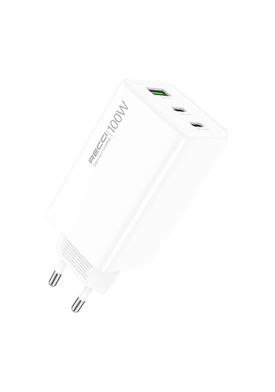 Recci Rc110e Type-c Pd & Usb-a Gan Teknolojili Qc3.0 Hızlı Ev Şarj Başlığı 100w Beyaz