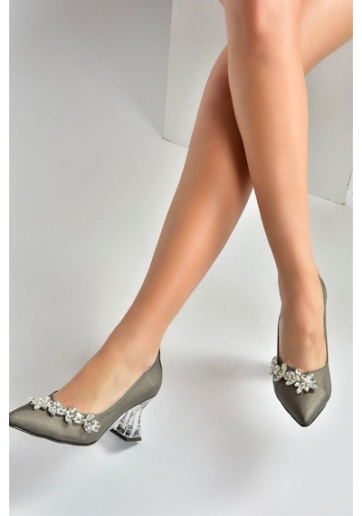 Fox Shoes Platin Saten Kumaş Taşlı Kadın Ayakkabı M246014004 Platin