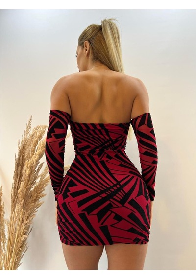 Pink Life Kırmızı Flog Baskılı Mini Elbise