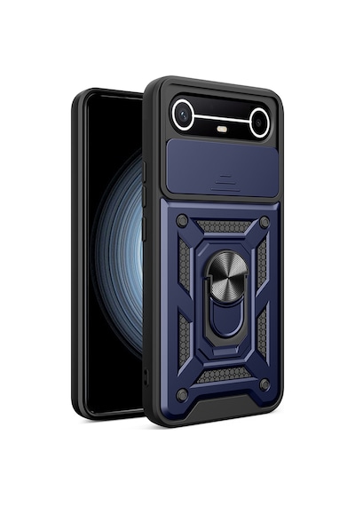 Zore Tecno Spark Slim 5g Kılıf Magnetik Standlı Kamera Korumalı Zore Sürgülü Vega Kapak - Mavi