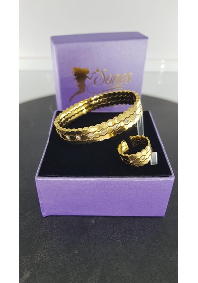 Taşlı Çelik Kelepçe Yüzük Sns50026883 Gümüş - Rose Gold
