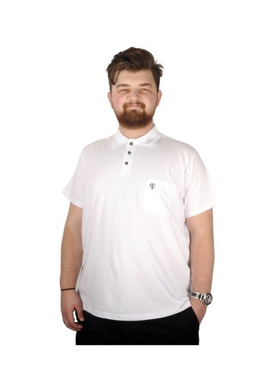 Mode Xl Büyük Beden T-Shirt Polo Cep Sup Basic 21557 Beyaz 001