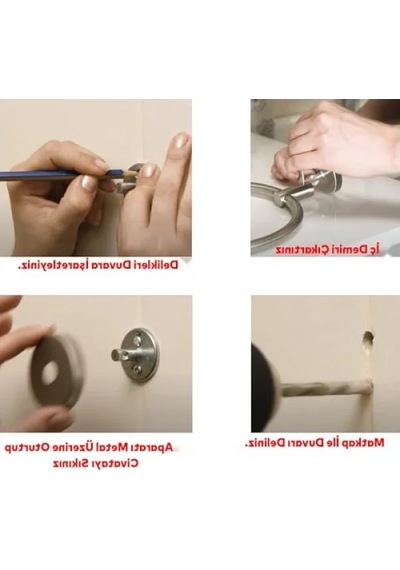 Metal Duvara Monte Banyo Askılığı - 2'li Set - Siyah Renk 12 Izgara