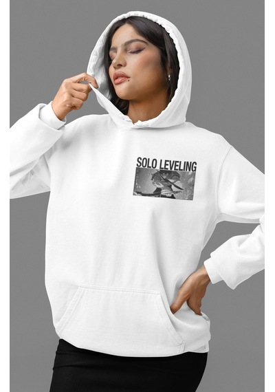 Sevbano Solo Leveling Arise Anime Sırt Baskılı Unisex Oversize Penye Hood beyaz