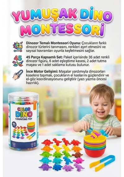 Yumuşak Renkli Dinozorlar 45 Parçalı Dinozor Şekilli Zeka Geliştiren Eğitici Oyuncak Seti