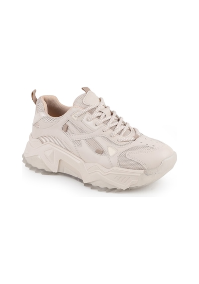 Libero L083.65137 Gri Hakiki Deri Kadın Sneaker Yüksek Tabanlı Rahat Spor Ayakkabı Bej