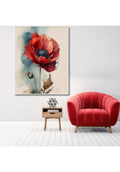 Renkli Baskılı Sayılarla Boyama Hobi Seti Çerçeveli 40x50 Cm: Gelincik Çok Renkli