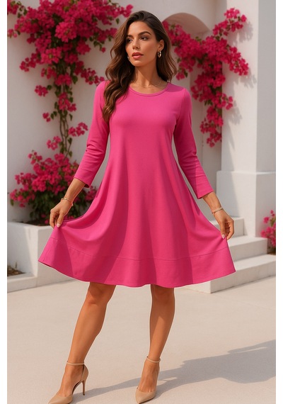 Rich Kadın Pembe Gizli Cepli Uzun Kollu Elbise Pembe