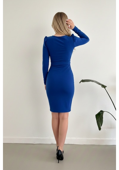 Defymoda Kadın Zarif Ve İddialı Krep Elbise Mavi