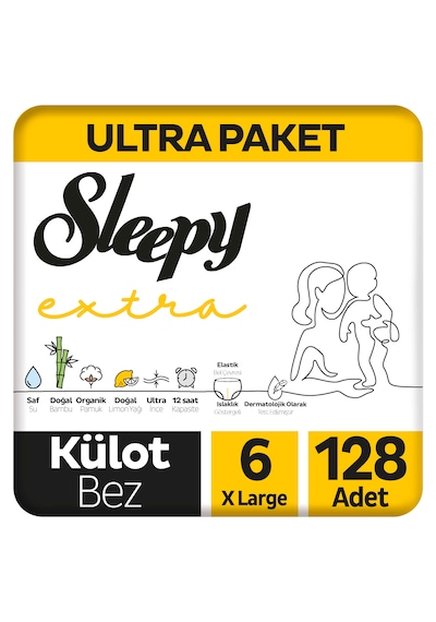 Sleepy Extra Günlük Aktivite Külot Bez 6 Numara XLarge Ultra Paket 128 Adet 4'lü
