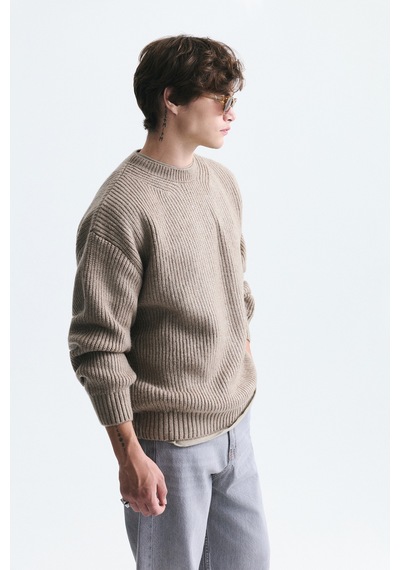 Vamos Oversize Fitilli Triko Kazak Vizon