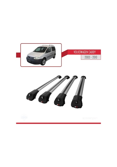 Volkswagen Caddy 2003-2010 Arası İle Uyumlu Ace-1 Ara Atkı Tavan Barı Gri 4 Adet Bar
