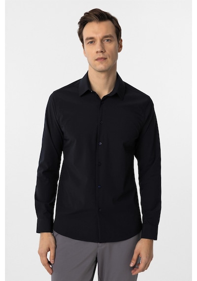 Süvari Lacivert Slim Fit Düz Klasik Yaka Gömlek-34395 Lacivert