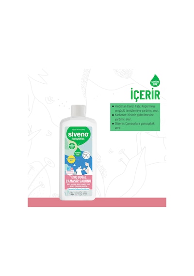 Siveno %100 Doğal Bebek Çamaşır Sabunu Kendinden Yumuşatıcılı Bitkisel Deterjan Konsantre Vegan 1000 Ml