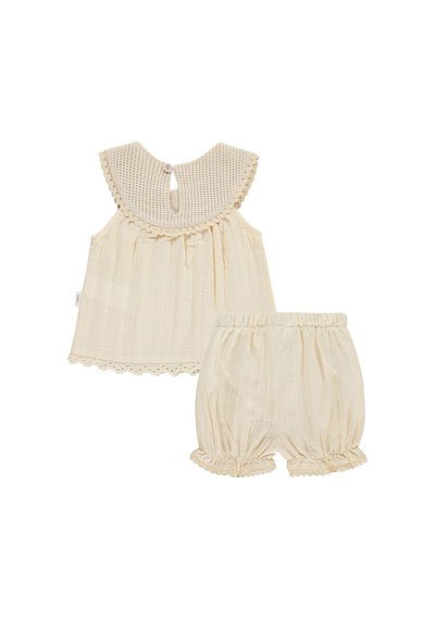 Civil Baby Yaka Dantelli Çizgili Kumaş 6-18 Ay Takım - Bej Krem