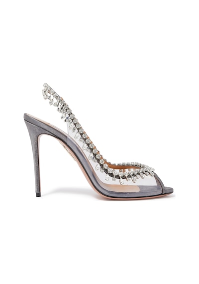 Aquazzura Lüks Kristal Taşlı 105mm Topuklu Sandalet Gri
