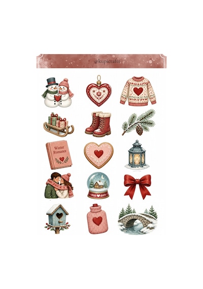Romantik Kış Temalı Sticker Winter Ajanda Scrapbook Journal 0
