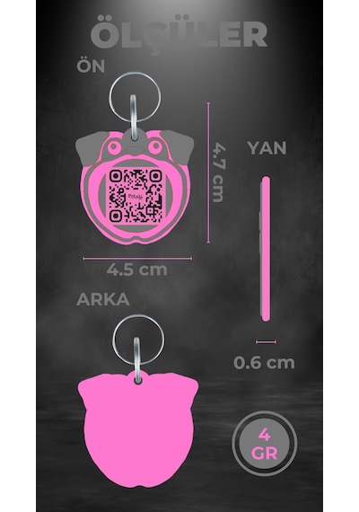 Petjoo 9.Konfüçyüs Pembe-Gri Qr'lı Köpek Künyesi