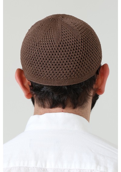 Örme Esnek Orlon Namaz Takke - Kahverengi - Smz