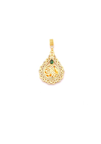 Altın Kaplama Yeşil Taşlı Sonsuzluk Model Tuğralı Kolye Ucu Tgr-760 Altın