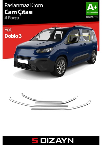 S-dizayn Fiat Doblo 3 Krom Cam Çıtası 4 Prç 2022 Üzeri A+ Kalite