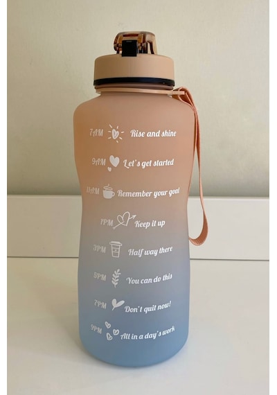 Shop-Set 2000 Ml Tritan Motivasyonlu Su Matarası Süzgeçli Somon Açık Mavi