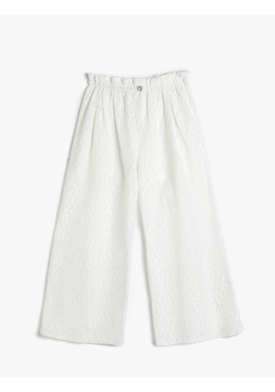 Koton Bol Paça Pantolon Yarım Astarlı Beli Lastikli Dantelli Beyaz Desenli 3skg40013aw Beyaz Koton Bol Paça Pantolon Yarım Astarlı Beli Lastikli Dantelli Beyaz Desenli 3skg40013aw Beyaz