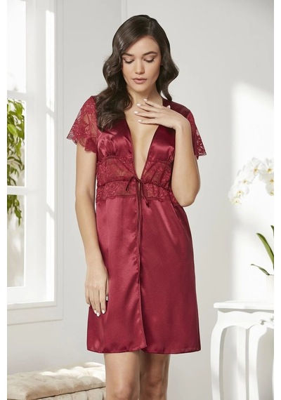 Pierre Cardin Saten Dantelli Midi Sabahlık 1020 Bordo Çok Renkli