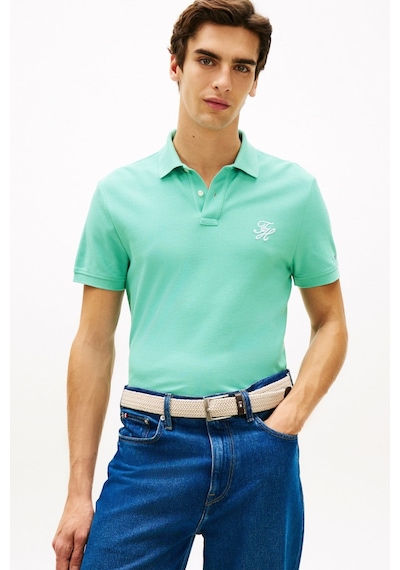 Tommy Hilfiger Erkek Logolu Düğmeli % 100 Pamuk Arctic Aqua Polo Yaka T-shirt-15996 Beyaz